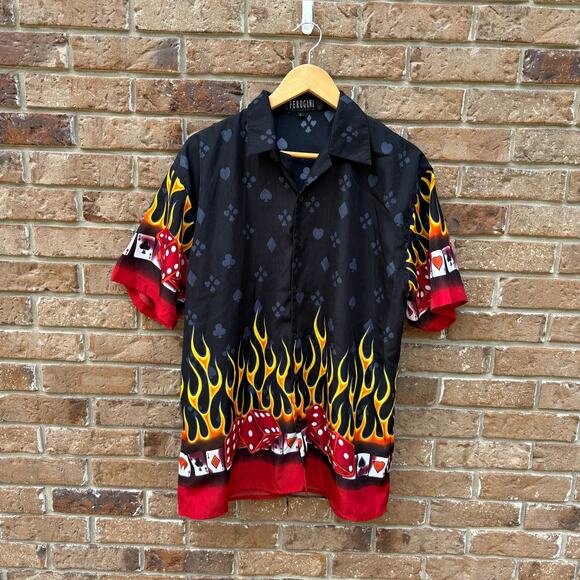 Crazy Vintage Ferugini Jnco Style Flaming Dice Shirt - Picture 1 of 3